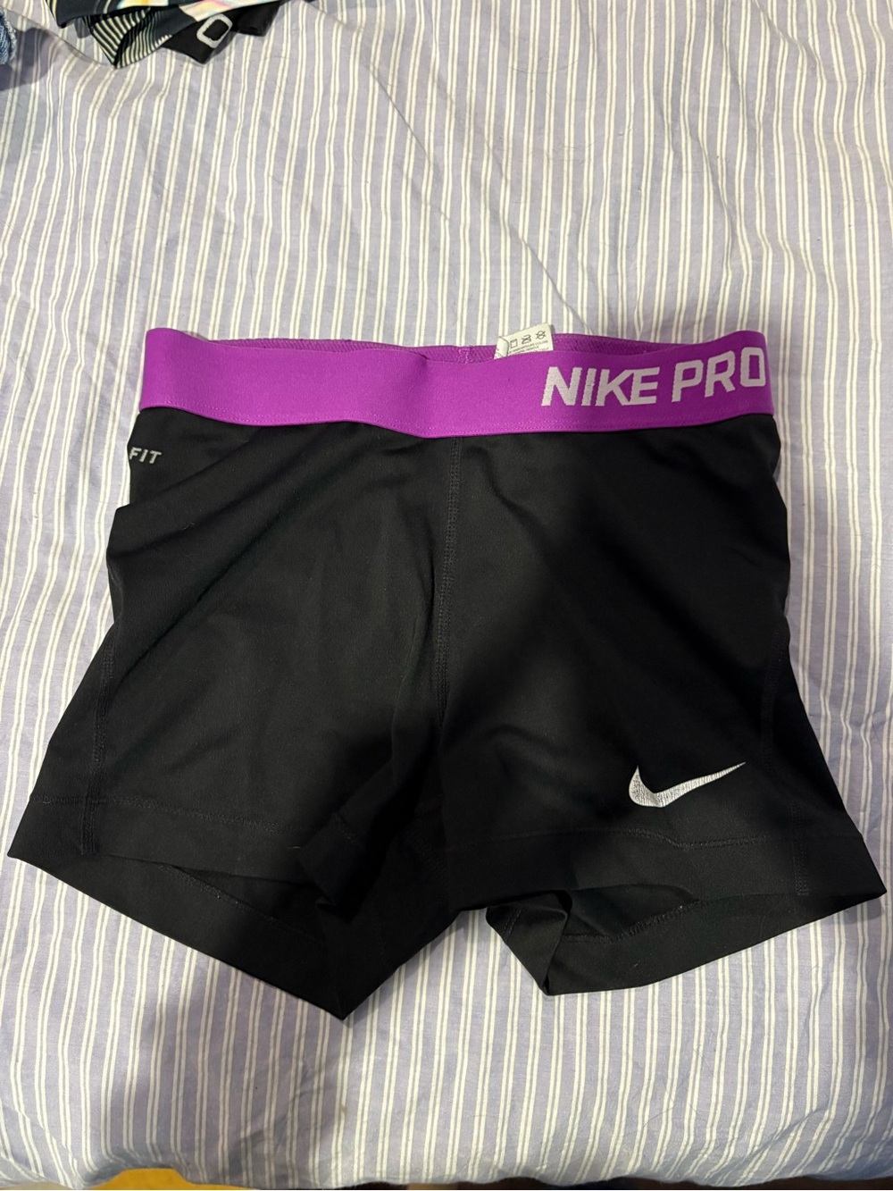 Nike Women's Black Bike Shorts with Purple Waistband